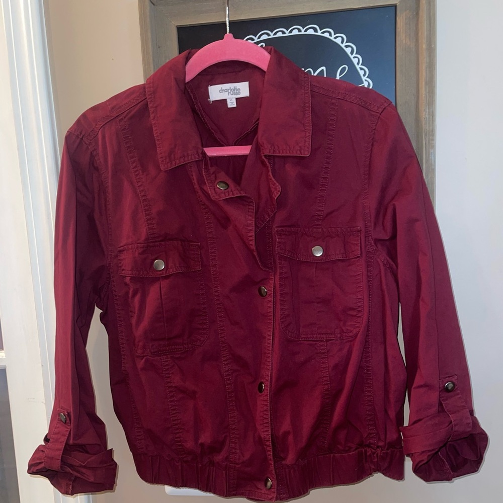 Charlotte Russe Deep Red Button-Up Jacket elastic waist woman’s XL